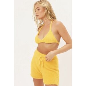 Frankies Bikinis Rebel Fuzzy‎ Shorts yellow women's size small $140 Value